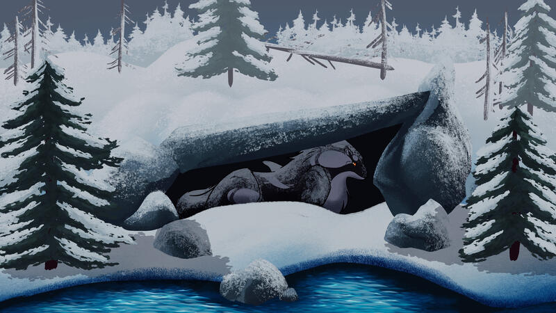 Akhlut Sheltering from Snowstorm