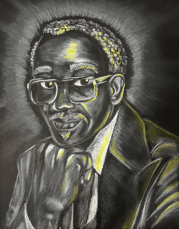 Pastel portrait on black paper
